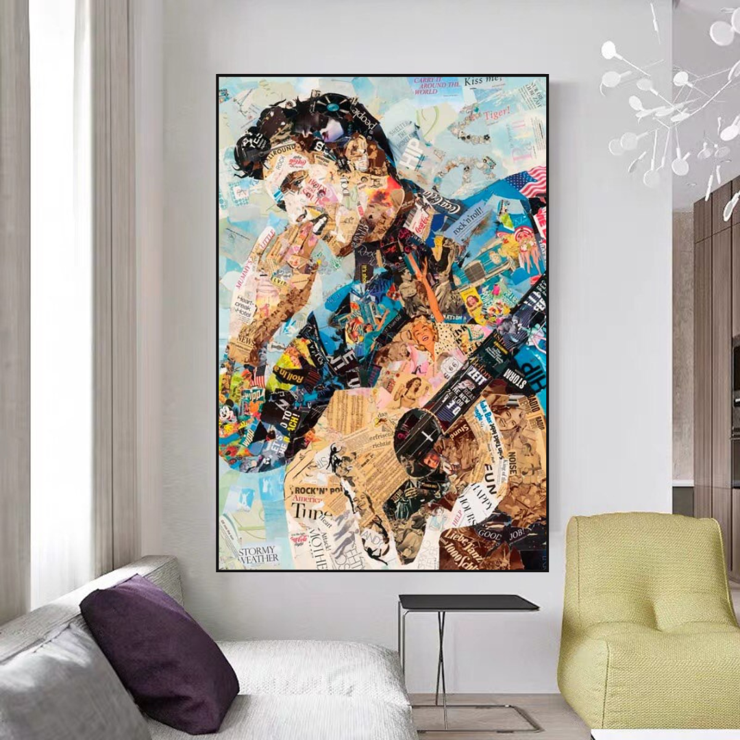 Elvis Presley Singer Portrait Canvas Painting Abstract Magazine Wall Art-ChandeliersDecor.com