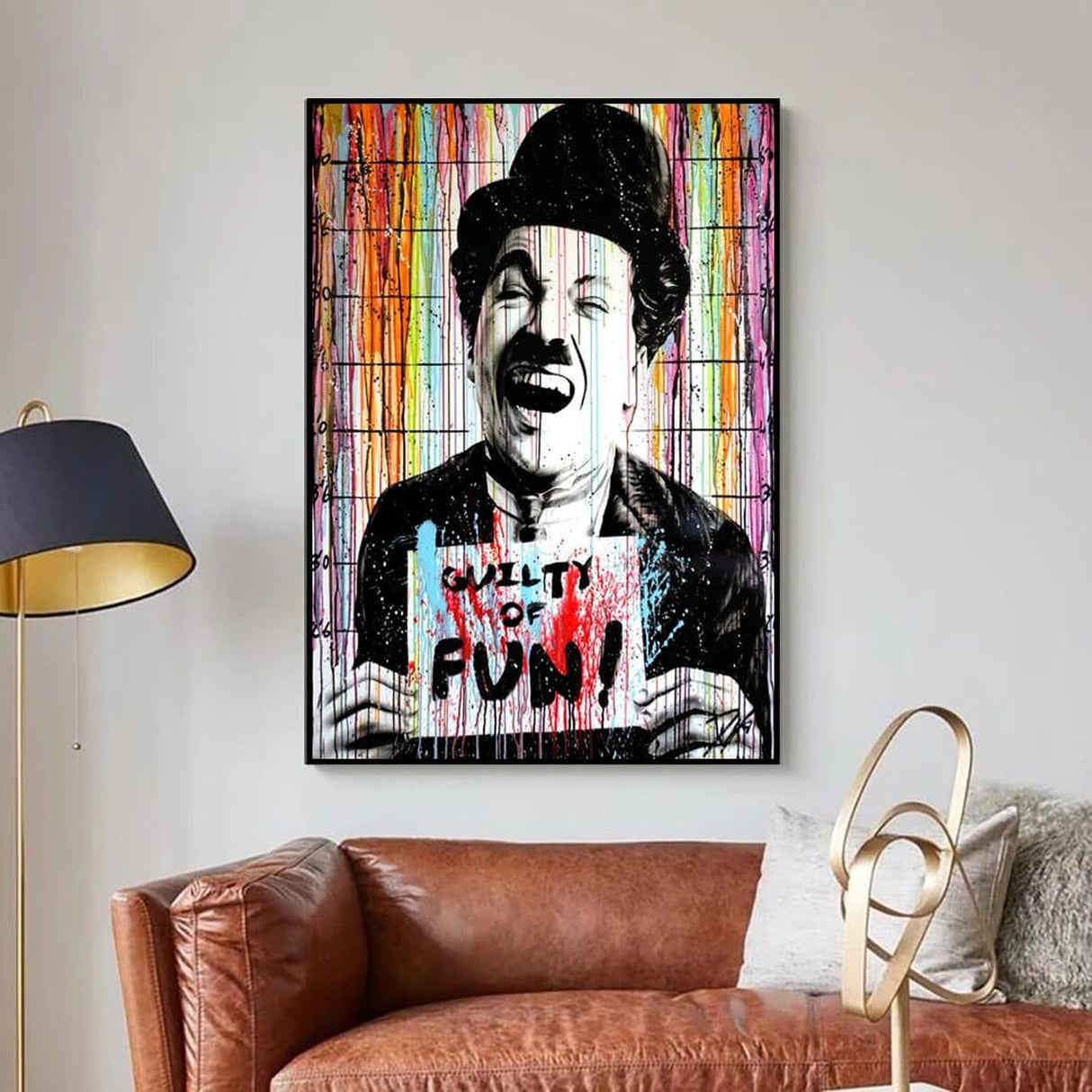 ChandeliersDecor.com-Wall Posters-Enigmatic Expression Chaplin Charlie Guilty of Fun Art - Handmade Print