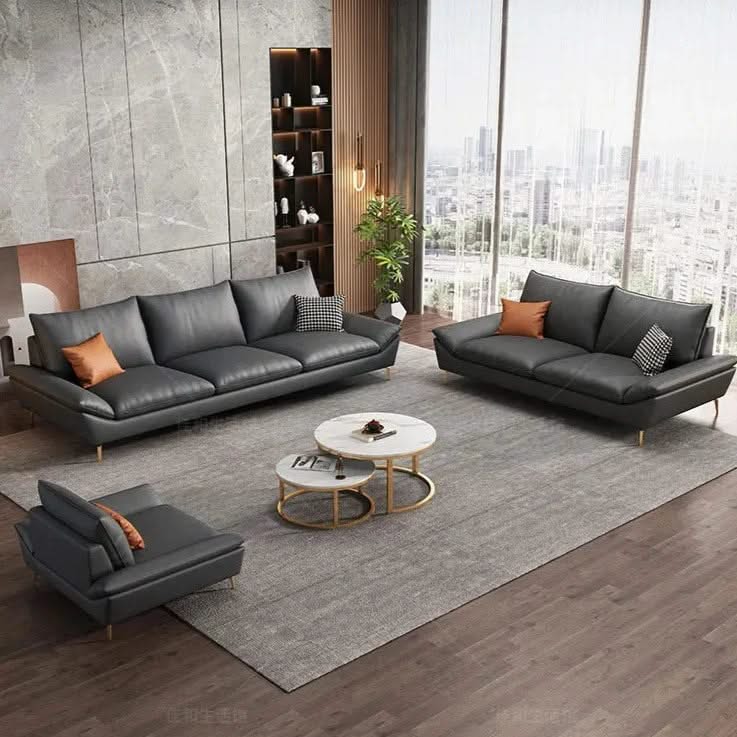 Faux Leather Designer Plaza Sofa Set-ChandeliersDecor.com