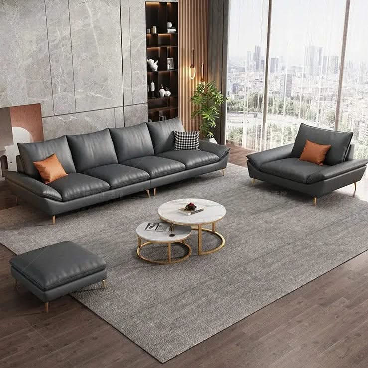Faux Leather Designer Plaza Sofa Set-ChandeliersDecor.com