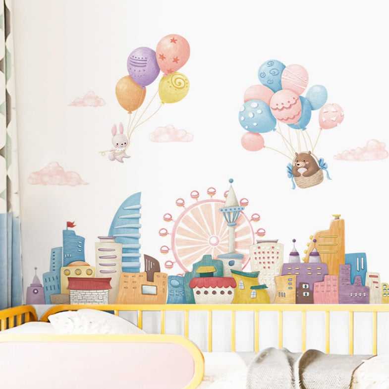 ChandeliersDecor.com-Home Decor Decals-Ferris Wheel City Animal Wall Decal | Full City Tour Wall Sticker