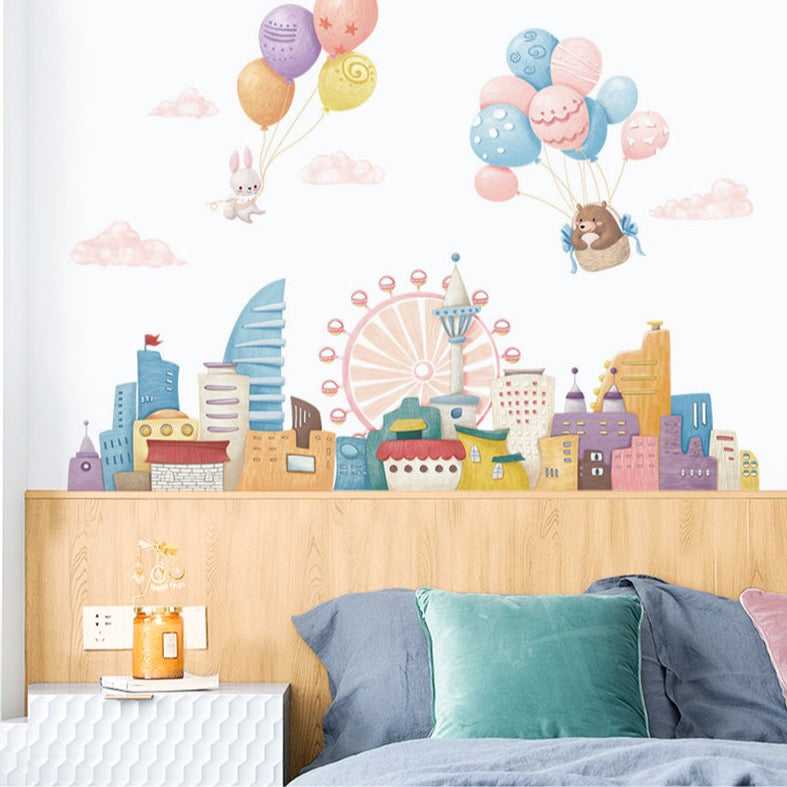 ChandeliersDecor.com-Home Decor Decals-Ferris Wheel City Animal Wall Decal | Full City Tour Wall Sticker