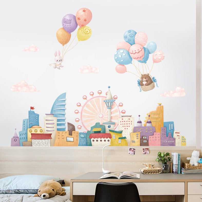 ChandeliersDecor.com-Home Decor Decals-Ferris Wheel City Animal Wall Decal | Full City Tour Wall Sticker