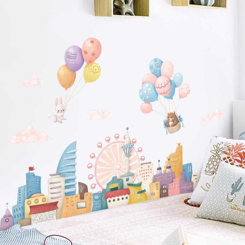 ChandeliersDecor.com-Home Decor Decals-Ferris Wheel City Animal Wall Decal | Full City Tour Wall Sticker
