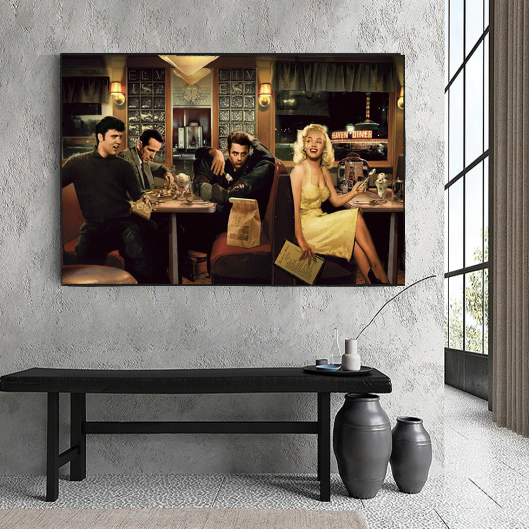 Find Marilyn Poster: James Dean, Elvis at the Diner-ChandeliersDecor.com