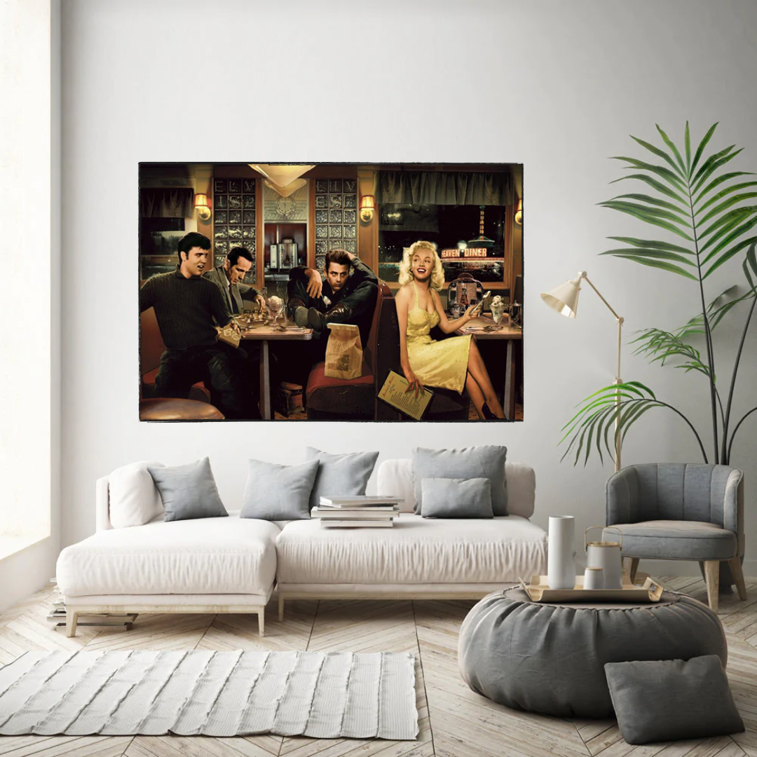 Find Marilyn Poster: James Dean, Elvis at the Diner-ChandeliersDecor.com