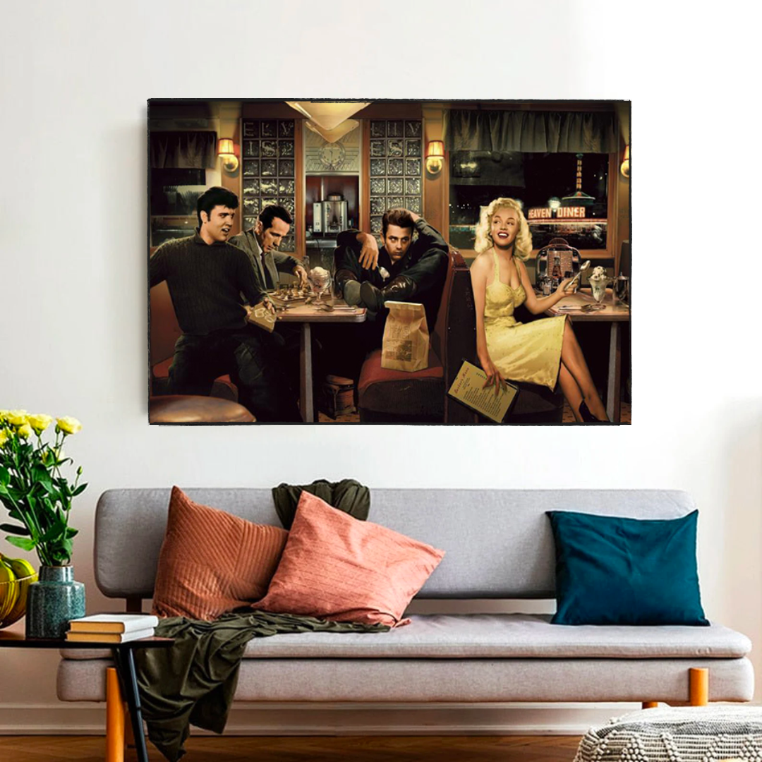 Find Marilyn Poster: James Dean, Elvis at the Diner-ChandeliersDecor.com