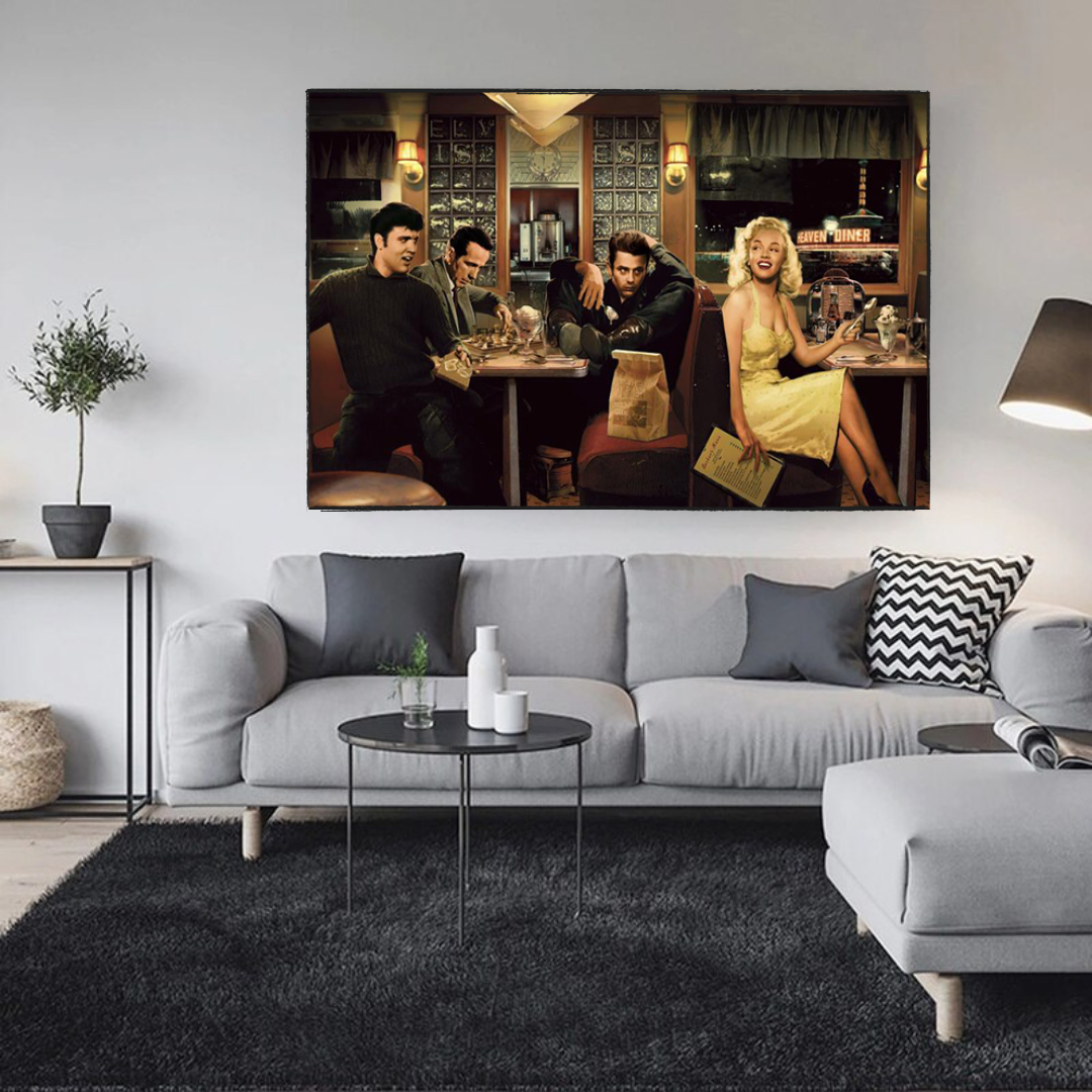 Find Marilyn Poster: James Dean, Elvis at the Diner-ChandeliersDecor.com