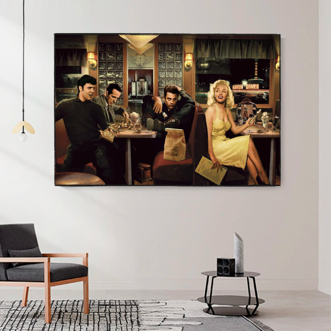 Find Marilyn Poster: James Dean, Elvis at the Diner-ChandeliersDecor.com