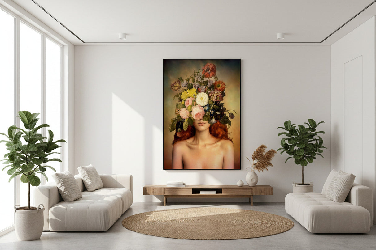 Flower Woman Canvas Wall Art - Head Design-ChandeliersDecor.com