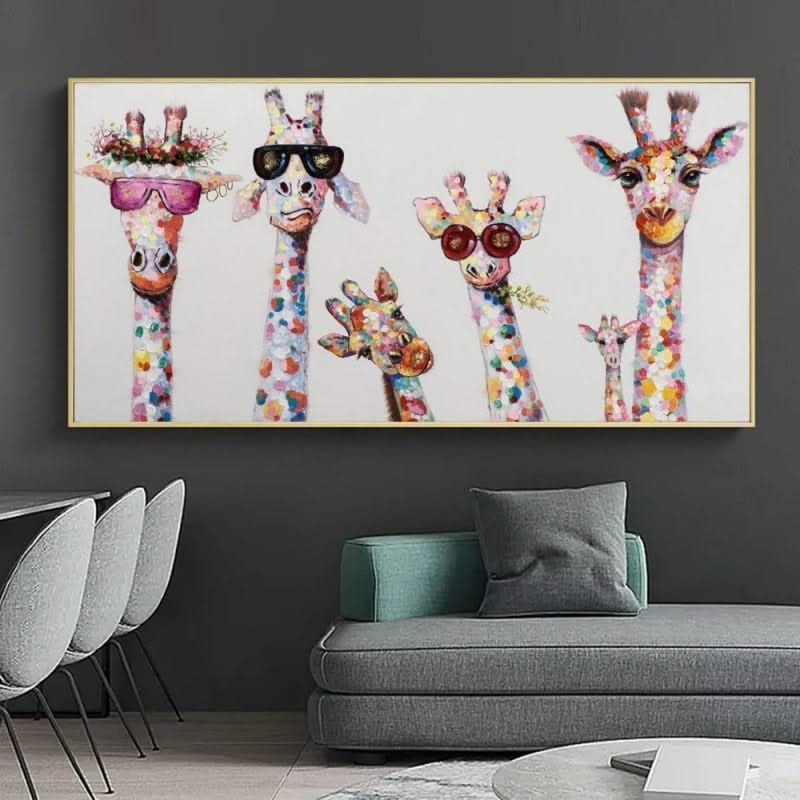 Funny Art Giraffe Family Canvas Wall Art-ChandeliersDecor.com