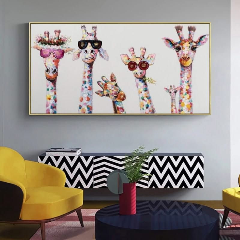 Funny Art Giraffe Family Canvas Wall Art-ChandeliersDecor.com