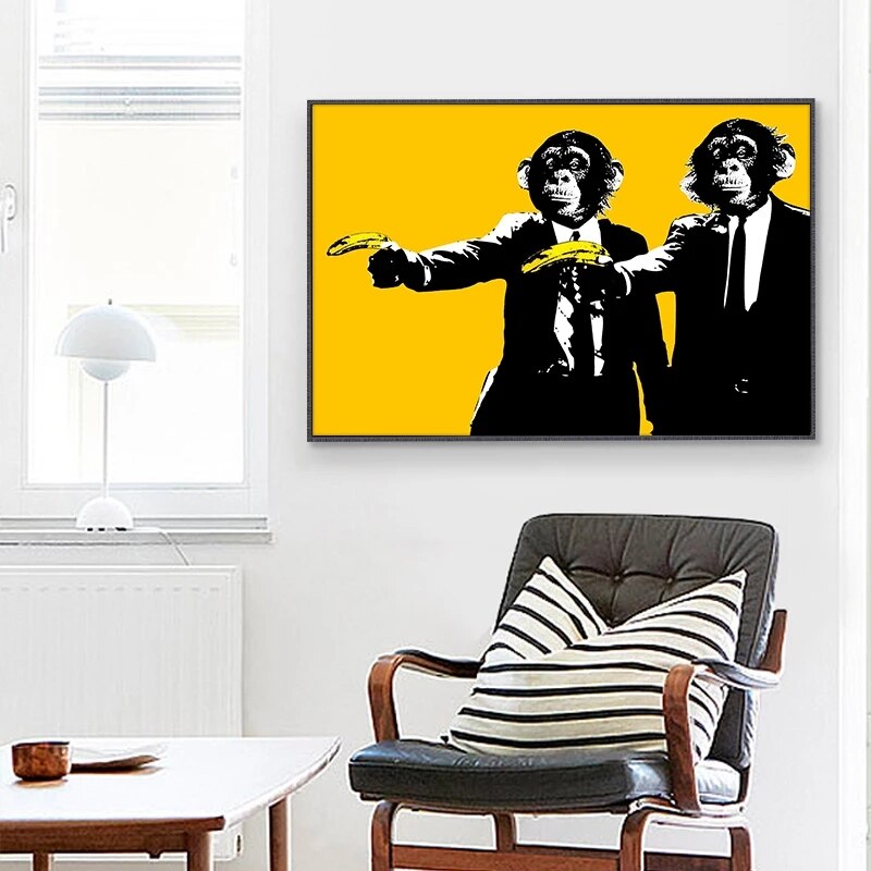 ChandeliersDecor.com-Wall Posters-Funny Art Monkey Holding Banana Canvas Wall Art