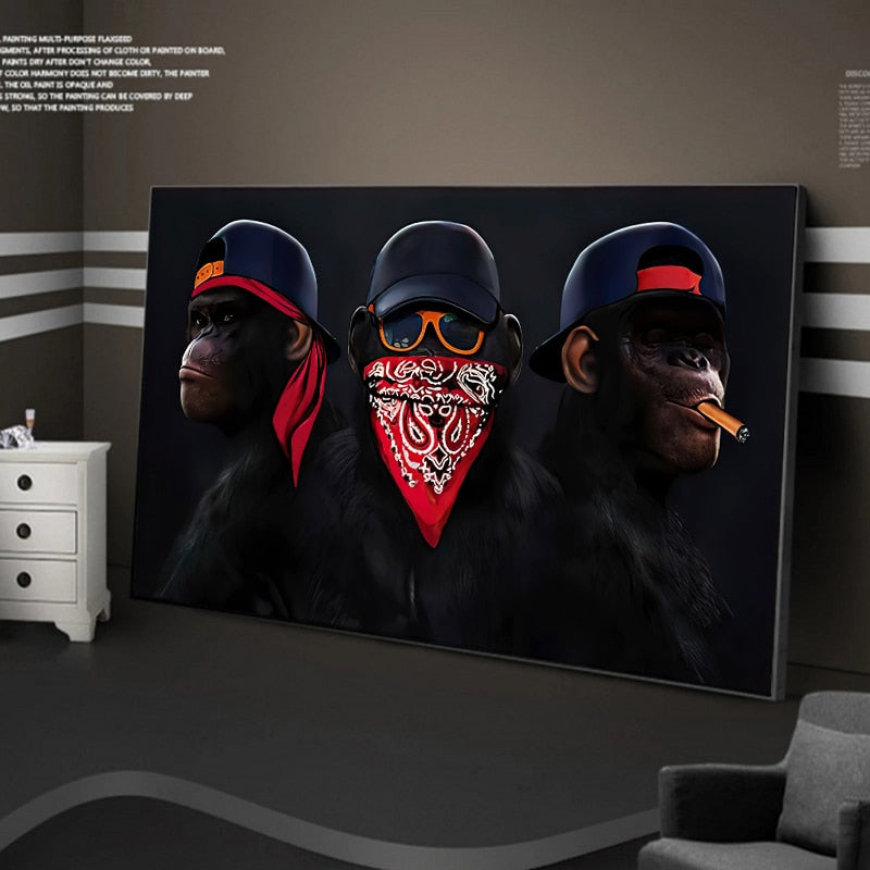 ChandeliersDecor.com-Wall Posters-Funny Masked Monkey Smoking Canvas Wall Art