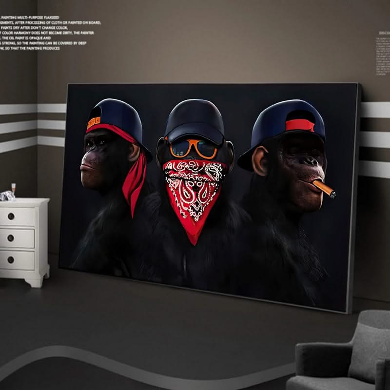Funny Masked Monkey Smoking Canvas Wall Art-ChandeliersDecor.com
