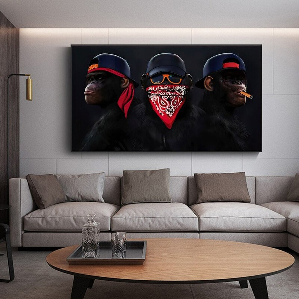 ChandeliersDecor.com-Wall Posters-Funny Masked Monkey Smoking Canvas Wall Art