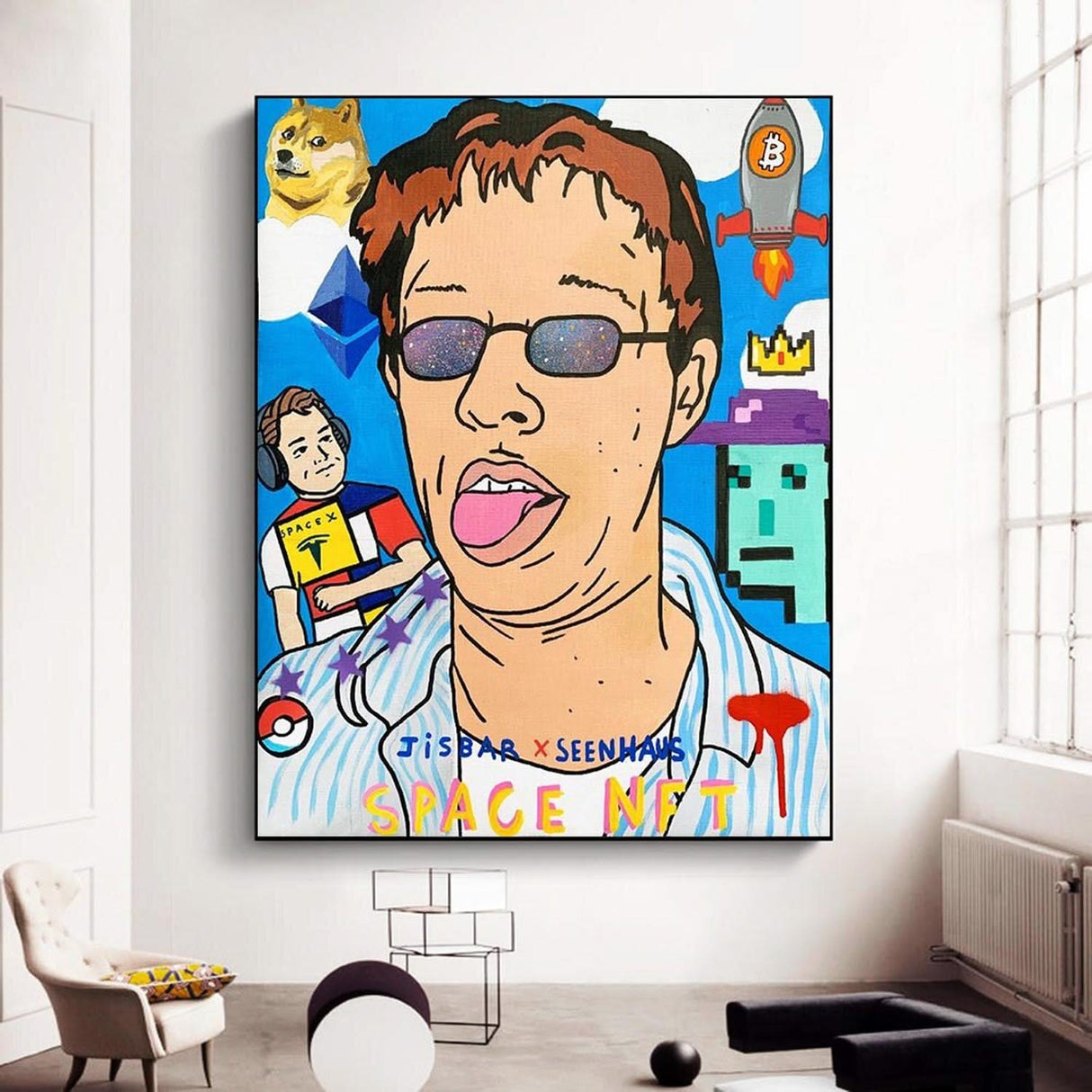 Funny Street Graffiti Art Glasses Man Canvas Wall Art-ChandeliersDecor.com