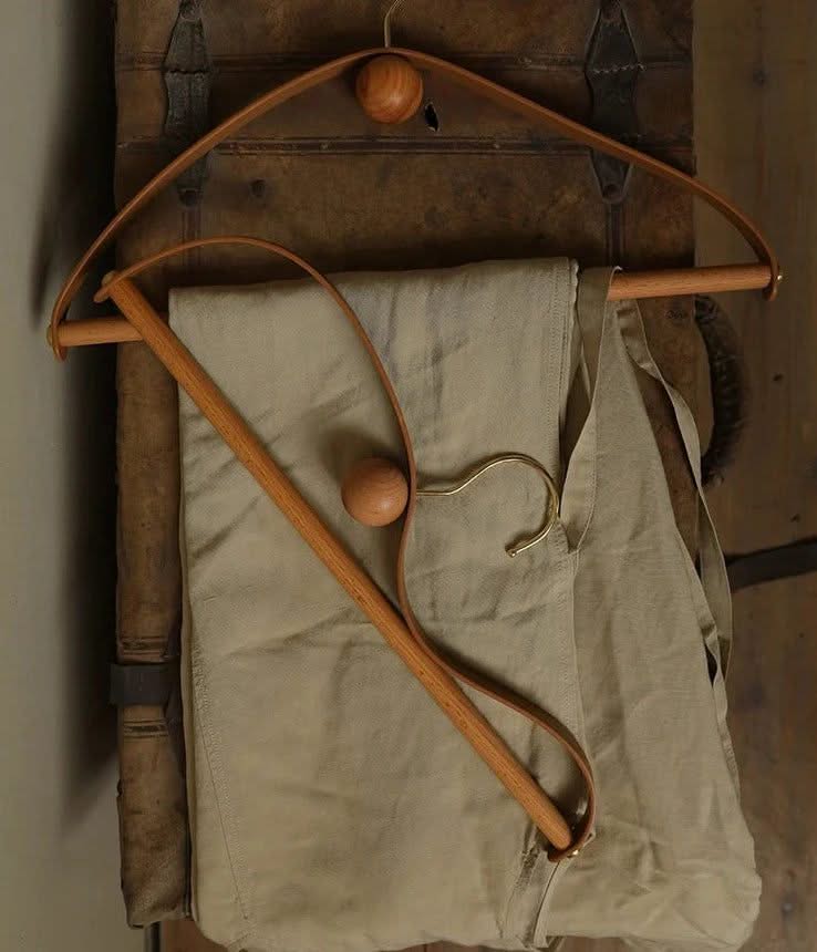Genuine Leather Solid Oak Wood Hangers for Clothes-ChandeliersDecor.com