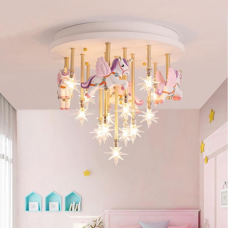 ChandeliersDecor.com-Kids Room Nursery Lighting-Girls Merry Go Roond Horses Ceiling Light | Kids Room Decor Lights