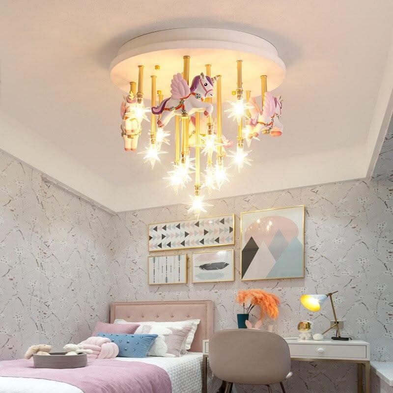 ChandeliersDecor.com-Kids Room Nursery Lighting-Girls Merry Go Roond Horses Ceiling Light | Kids Room Decor Lights
