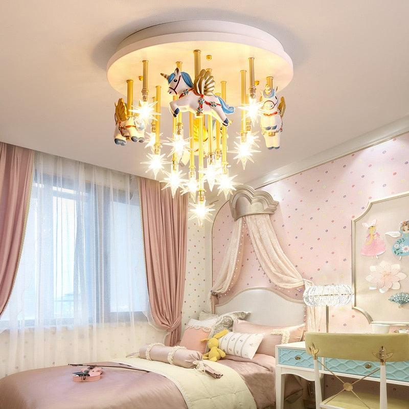 ChandeliersDecor.com-Kids Room Nursery Lighting-Girls Merry Go Roond Horses Ceiling Light | Kids Room Decor Lights