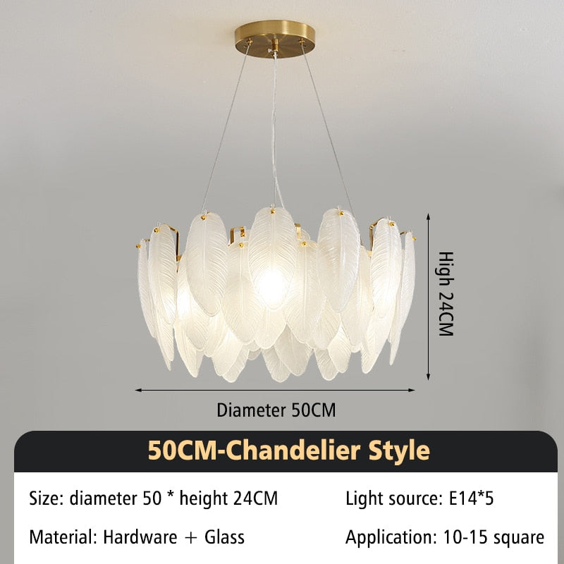 ChandeliersDecor.com-Chandeliers-Glass Feather Chandelier: Elegant Lighting Fixture