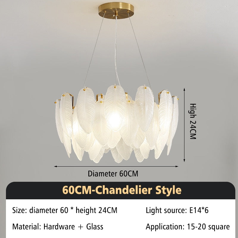 ChandeliersDecor.com-Chandeliers-Glass Feather Chandelier: Elegant Lighting Fixture