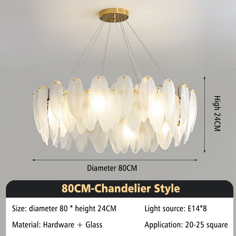 ChandeliersDecor.com-Chandeliers-Glass Feather Chandelier: Elegant Lighting Fixture