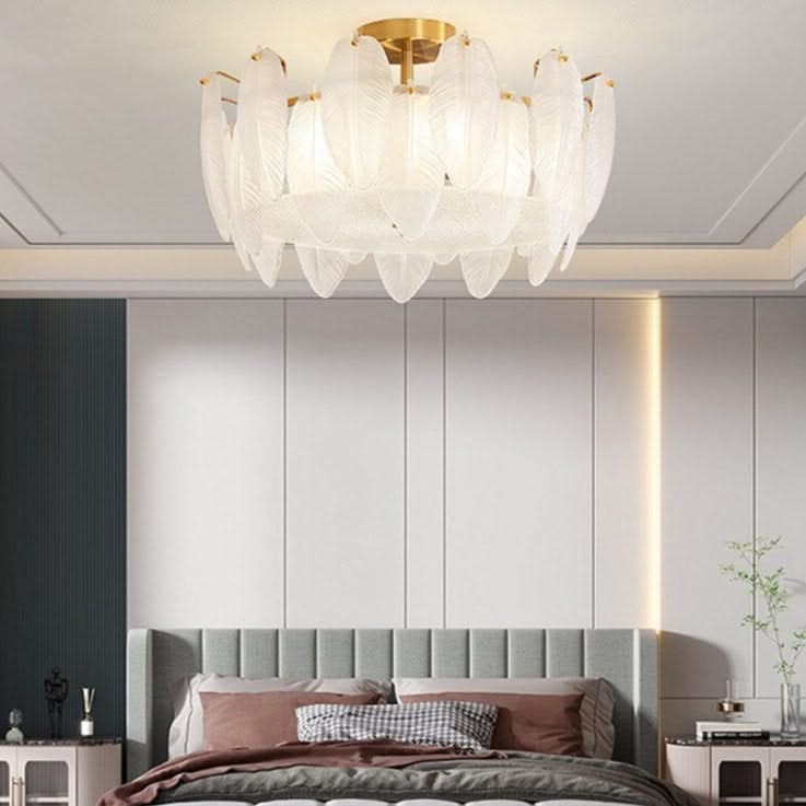 ChandeliersDecor.com-Chandeliers-Glass Feather Chandelier: Elegant Lighting Fixture