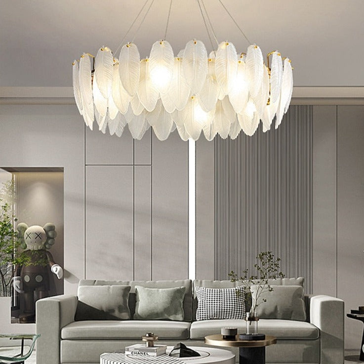 ChandeliersDecor.com-Chandeliers-Glass Feather Chandelier: Elegant Lighting Fixture