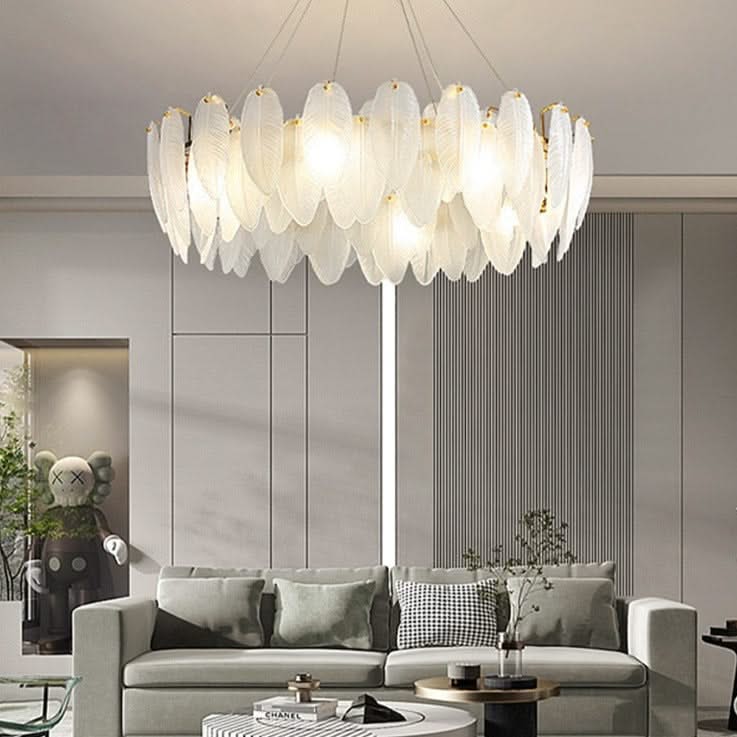 ChandeliersDecor.com-Chandeliers-Glass Feather Chandelier: Elegant Lighting Fixture