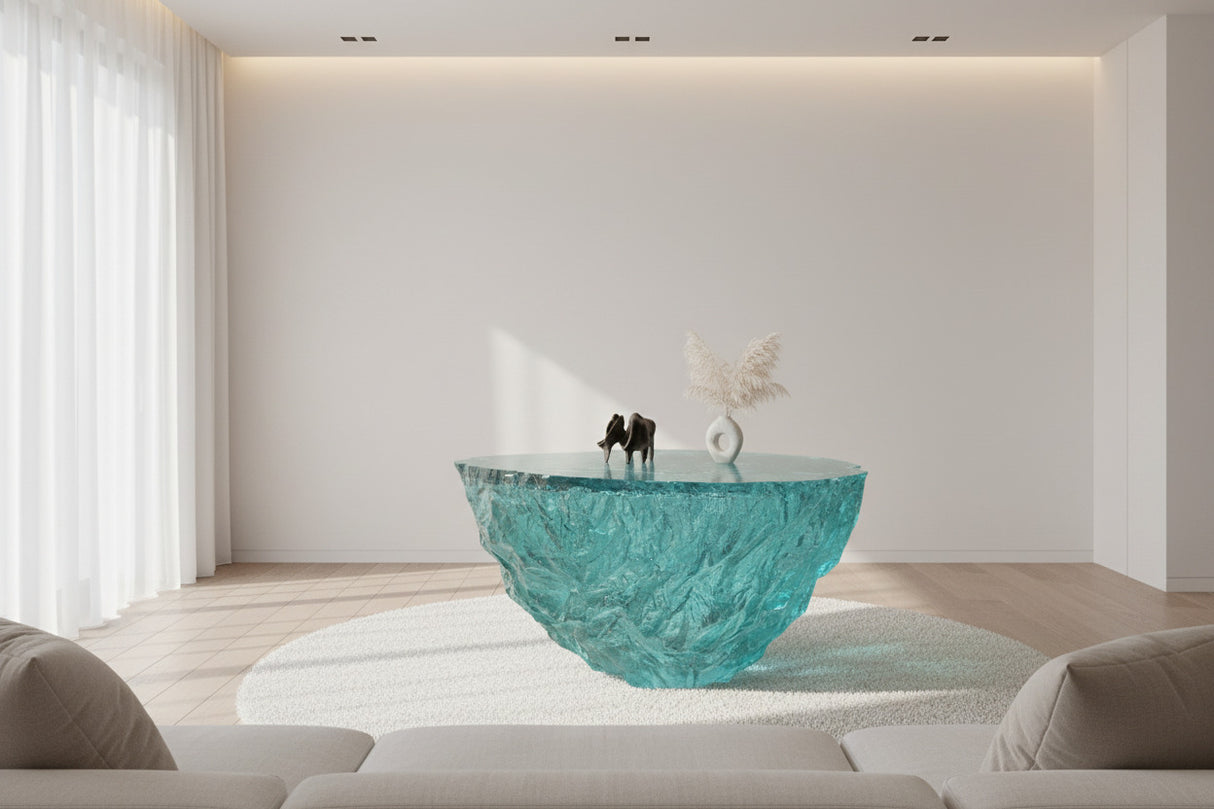 Glass Resin Rocky Glacier Designer Coffee Table-ChandeliersDecor.com