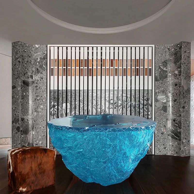 Glass Resin Rocky Glacier Designer Coffee Table-ChandeliersDecor.com