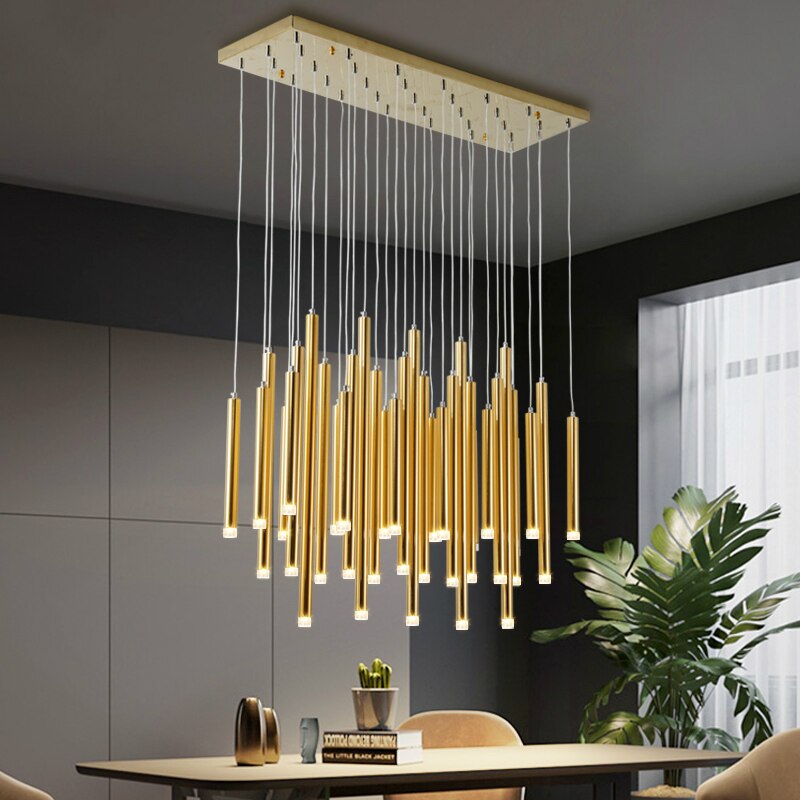 ChandeliersDecor.com-Chandeliers-Gold and Black Long Tubes LED Chandelier Light