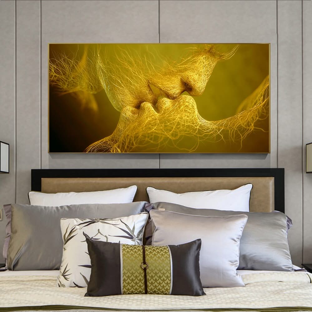 Golden And Black Love Kiss Lips Canvas Wall Art-ChandeliersDecor.com