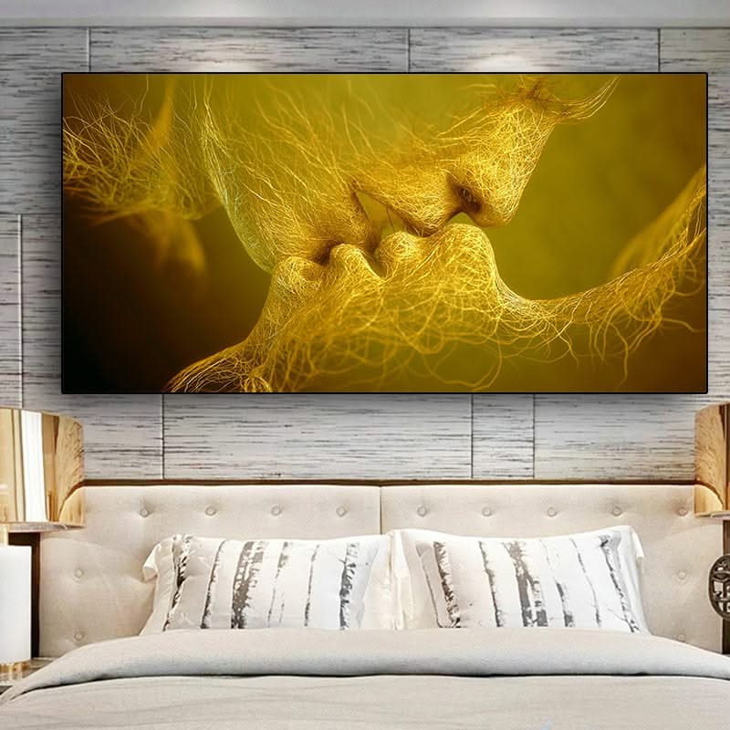Golden And Black Love Kiss Lips Canvas Wall Art-ChandeliersDecor.com