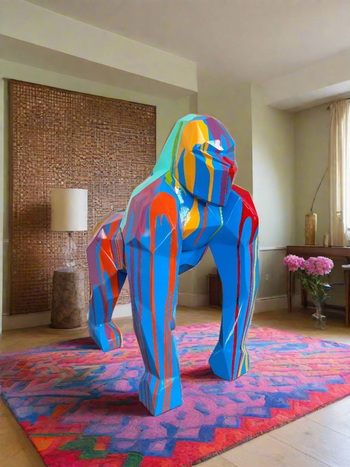 Gorilla Fiberglass Resin Pop Art Finish Sculpture-ChandeliersDecor.com