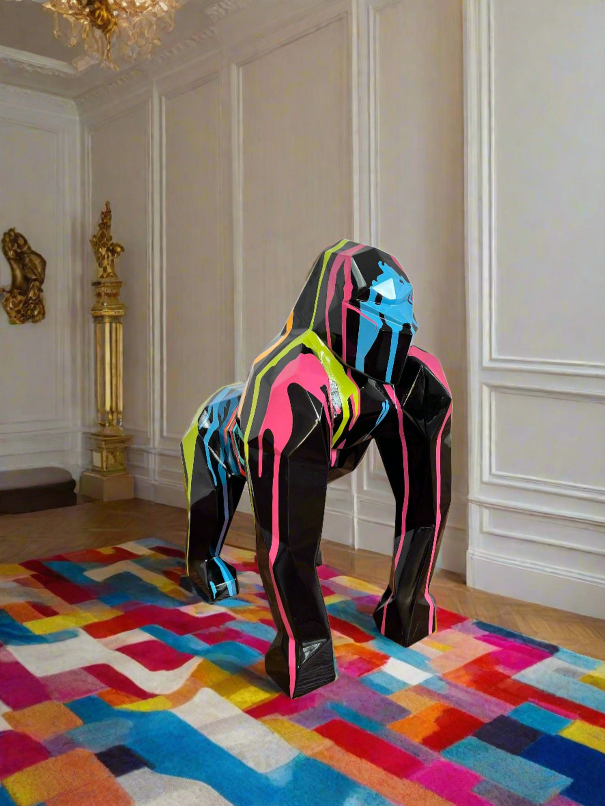 Gorilla Fiberglass Resin Pop Art Finish Sculpture-ChandeliersDecor.com