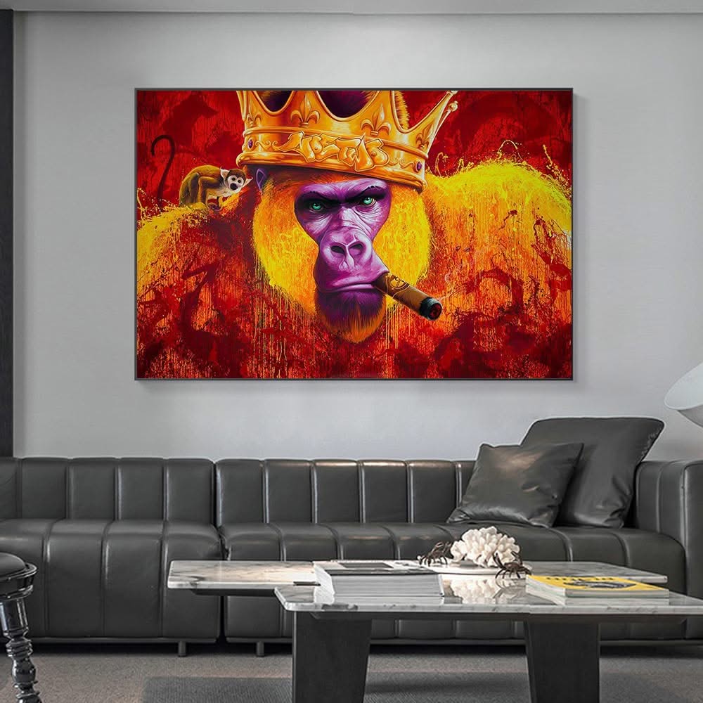 Gorilla King Crowned Canvas Wall Art-ChandeliersDecor.com