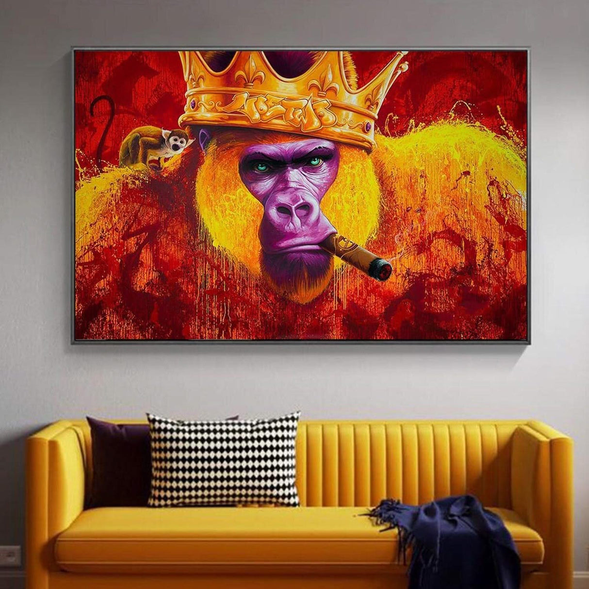 Gorilla King Crowned Canvas Wall Art-ChandeliersDecor.com