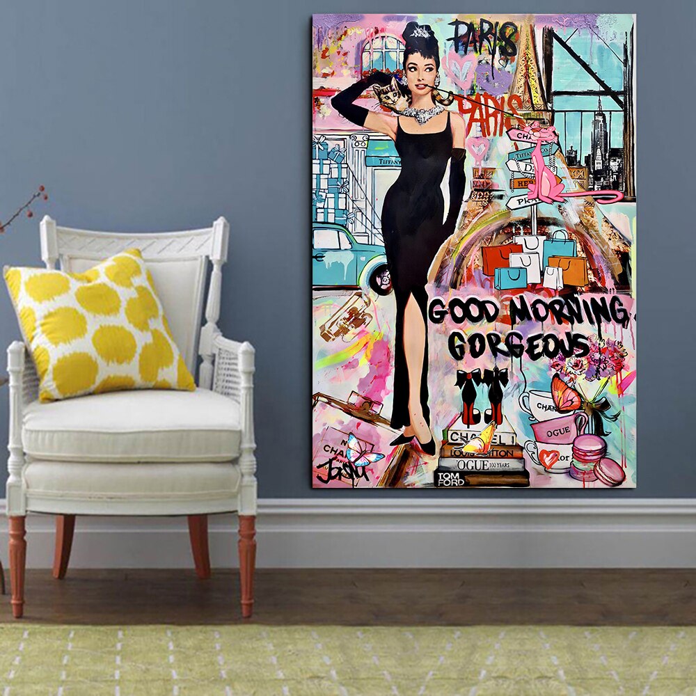 ChandeliersDecor.com-Wall Posters-Graffiti Art Hepburn Canvas Wall Art
