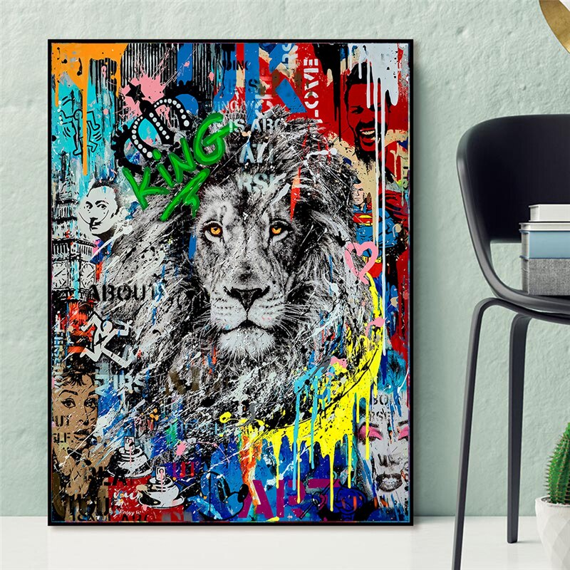 ChandeliersDecor.com-Wall Posters-Graffiti Art Lion Canvas Wall Art