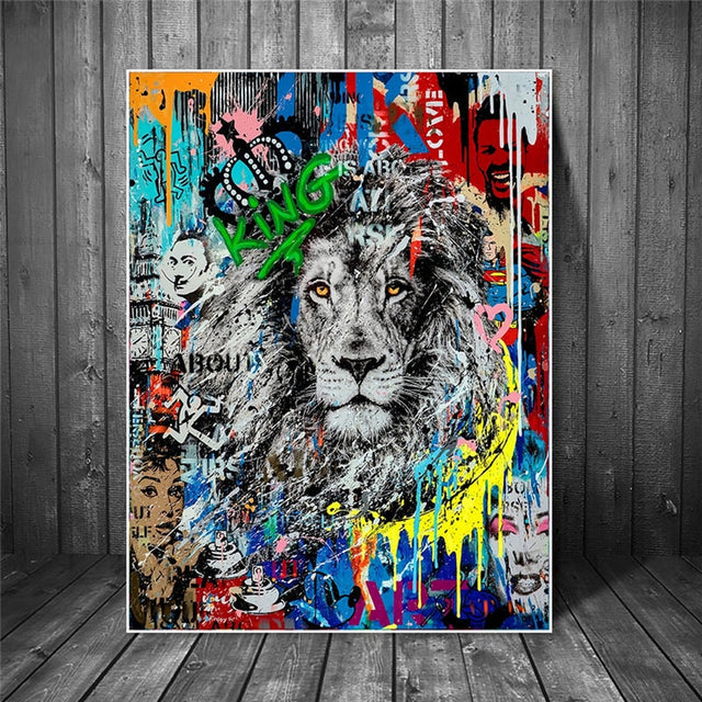 ChandeliersDecor.com-Wall Posters-Graffiti Art Lion Canvas Wall Art