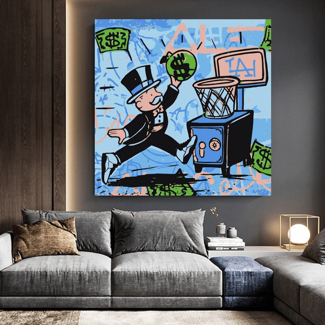 Graffiti Art Love Heart Money Basket Monopoly Making Money Canvas Wall Art-ChandeliersDecor.com