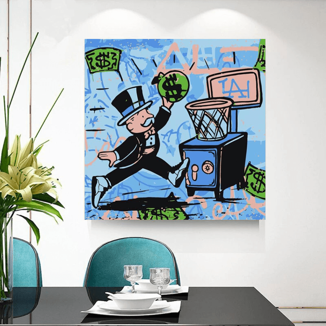 Graffiti Art Love Heart Money Basket Monopoly Making Money Canvas Wall Art-ChandeliersDecor.com
