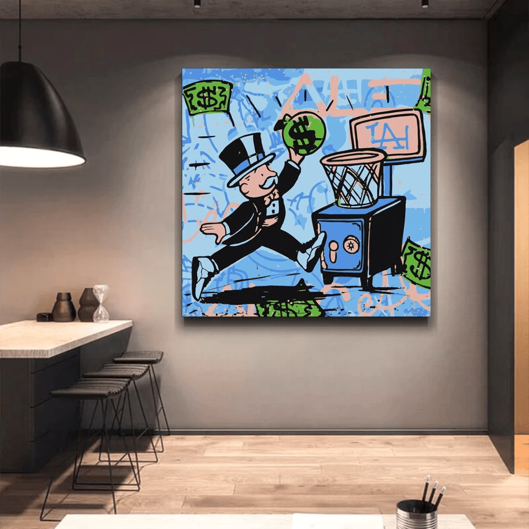 Graffiti Art Love Heart Money Basket Monopoly Making Money Canvas Wall Art-ChandeliersDecor.com