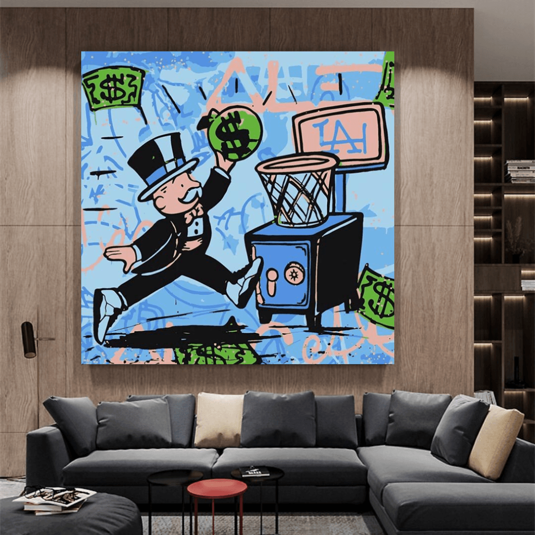 Graffiti Art Love Heart Money Basket Monopoly Making Money Canvas Wall Art-ChandeliersDecor.com