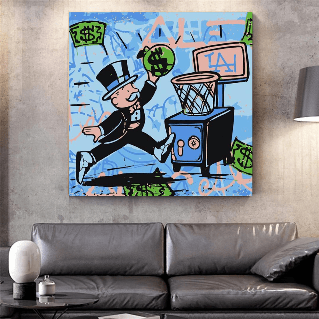Graffiti Art Love Heart Money Basket Monopoly Making Money Canvas Wall Art-ChandeliersDecor.com