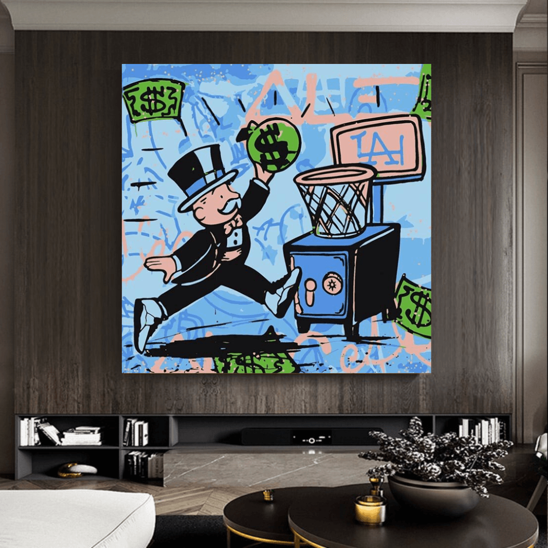 Graffiti Art Love Heart Money Basket Monopoly Making Money Canvas Wall Art-ChandeliersDecor.com