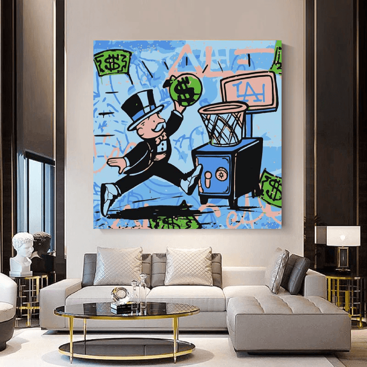 Graffiti Art Love Heart Money Basket Monopoly Making Money Canvas Wall Art-ChandeliersDecor.com
